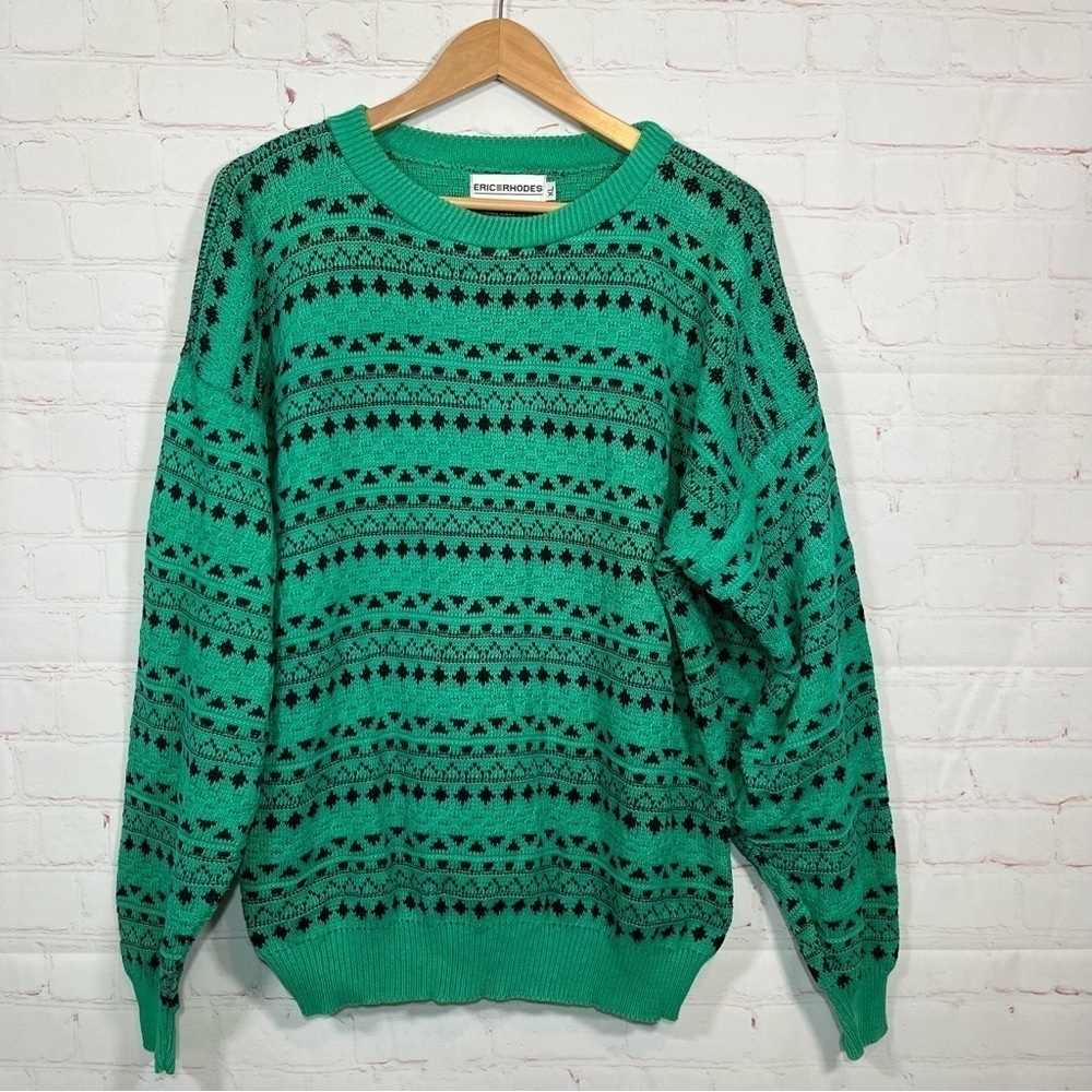 Vintage Eric Rhodes Sweater Mens Size XL Green Crew Neck Long Sleeve Pullover